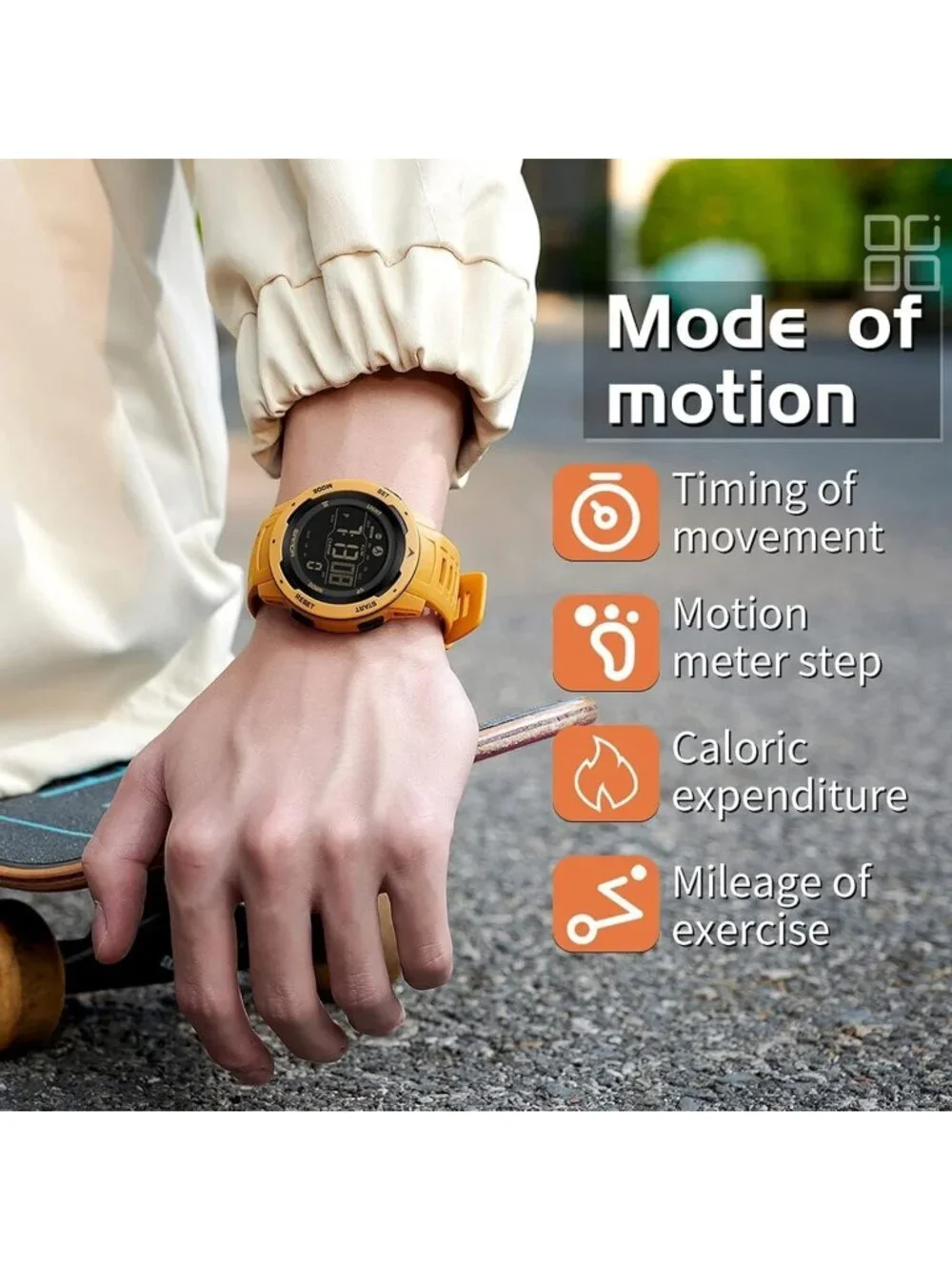 Men's Yellow Analog Quartz Sport Waterproof Pedometer Alarm LED Digital Watch